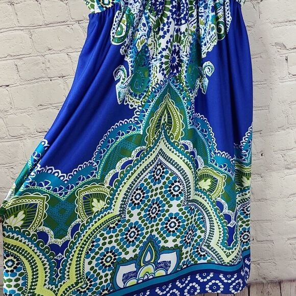 Maurices Vibrant Blue Paisley Print Double V Dolman Sleeve Swim Cover-up Dress - Picture 5 of 12
